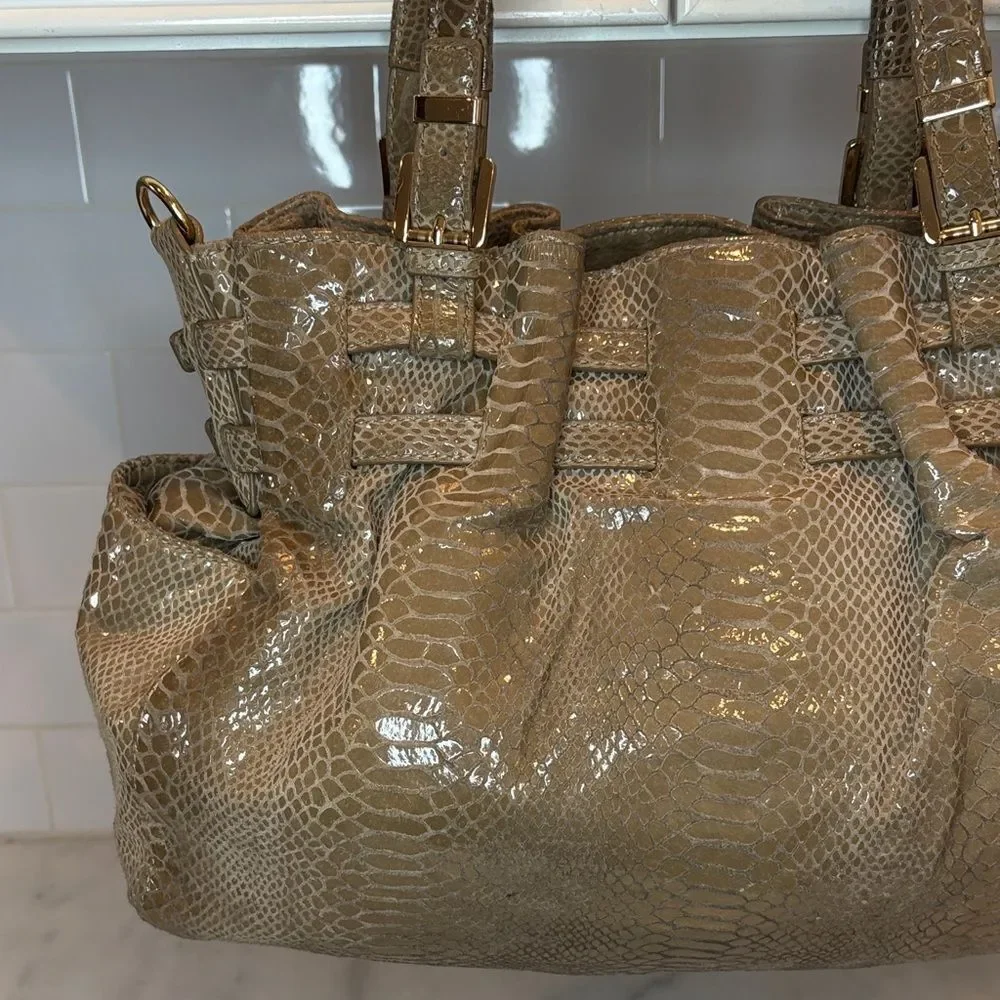 Michael Kors Bag Purse Handbag Edie Python Snakeskin Leather Buckle Shoulder